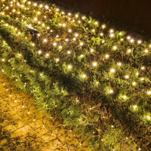 Yendrell Christmas Net Lights, 200 LED 9.8ft x 6.6ft Green Wire Waterproof Connectable Lighting with 8 Modes, Christmas Outdoor Lights for Bushes Garden Party Wedding Holiday Decoration (Warm White)